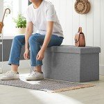 Light Gray Folding Storage Ottoman Bench
