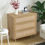 Anmytek 3 Drawer Rattan Dresser in Rustic Oak