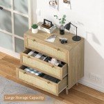 Anmytek 3 Drawer Rattan Dresser in Rustic Oak