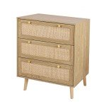 Anmytek 3 Drawer Rattan Dresser in Rustic Oak