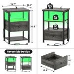 Set of 2 Wood Nightstands with USB Charging