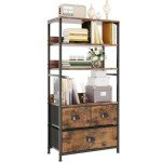 Vermess Vintage 4-Tier Bookshelf with Drawers