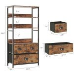 Vermess Vintage 4-Tier Bookshelf with Drawers