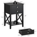 Black Nightstand with Charging Station and Storage