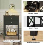 Black Nightstand with Charging Station and Storage