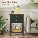 Black Nightstand with Charging Station and Storage