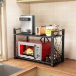 Foldable 2-Tier Microwave Stand for Kitchen
