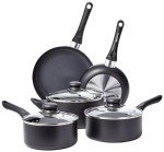 Amazon Basics 8-Piece Nonstick Cookware Set, Black