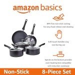 Amazon Basics 8-Piece Nonstick Cookware Set, Black