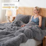 Plush Grey Shaggy Queen Duvet Cover Set