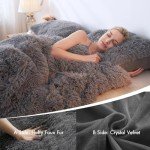 Plush Grey Shaggy Queen Duvet Cover Set