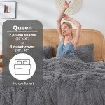 Plush Grey Shaggy Queen Duvet Cover Set