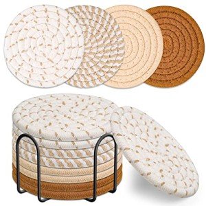 8-Piece Colorful Absorbent Coaster Set with Holder