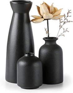 Set of 3 Black Ceramic Decorative Vases