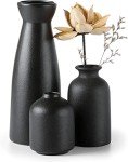 Set of 3 Black Ceramic Decorative Vases