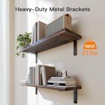 Natural Wood Floating Shelves with Wire Baskets - Set of 3