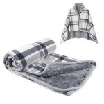 Plaid Fleece Blanket Poncho - Gray/White