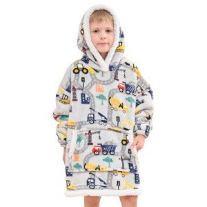 Kids' Wearable Blanket Hoodie with Sherpa Flannel