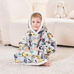 Kids' Wearable Blanket Hoodie with Sherpa Flannel