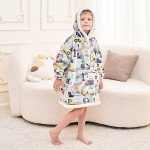 Kids' Wearable Blanket Hoodie with Sherpa Flannel