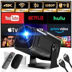 Mini Projector with WiFi, 4K Support, HDMI Cable
