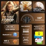 Mini Projector with WiFi, 4K Support, HDMI Cable