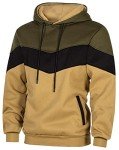 Men's Color Block Hooded Sweatshirt - Green & Khaki