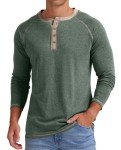 Men's Cotton Henley Long Sleeve Shirt - VG Green