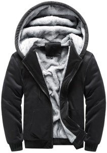 Men's Black Full Zip Fleece Hoodie with Pockets