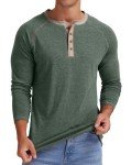Men's Cotton Henley Long Sleeve Shirt - VG Green