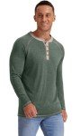 Men's Cotton Henley Long Sleeve Shirt - VG Green