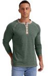 Men's Cotton Henley Long Sleeve Shirt - VG Green