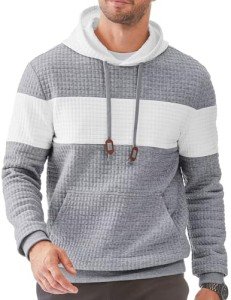 Men's Waffle Hooded Sweatshirt with Pocket - Light Grey