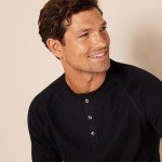 Men's Slim-Fit Long-Sleeve Henley Shirt - Black