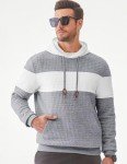Men's Waffle Hooded Sweatshirt with Pocket - Light Grey