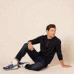 Men's Slim-Fit Long-Sleeve Henley Shirt - Black