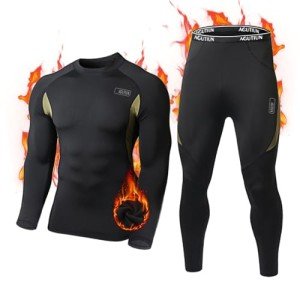 Men's Fleece Lined Thermal Underwear Set - Black