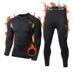 Men's Fleece Lined Thermal Underwear Set - Black