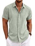 Men’s Casual Linen Button-Up Shirt - Light Green
