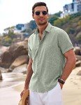 Men’s Casual Linen Button-Up Shirt - Light Green