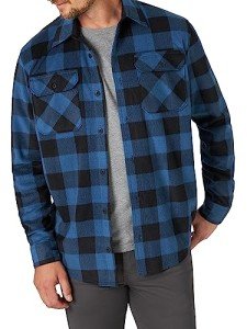 Wrangler Authentics Men's Heavyweight Fleece Shirt, Blue Plaid