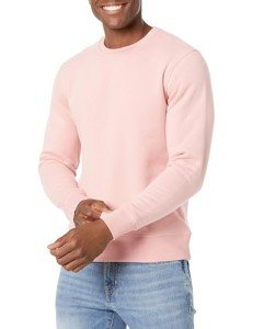 Men's Long-Sleeve Pink Crewneck Fleece Sweatshirt