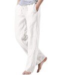 iWoo Men's White Linen Beach Pants with Elastic Waist