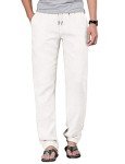 iWoo Men's White Linen Beach Pants with Elastic Waist