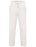 iWoo Men's White Linen Beach Pants with Elastic Waist