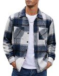 Men's Navy Blue Flannel Plaid Shirt Jacket