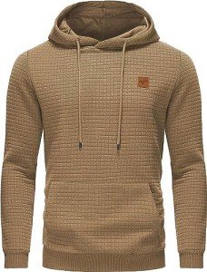 Men's Khaki Quilted Hoodie with Drawstring