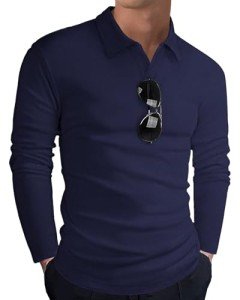 HMIYA Men's Long Sleeve Polo Shirt - Navy