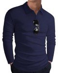 HMIYA Men's Long Sleeve Polo Shirt - Navy