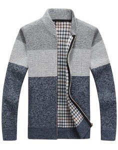 LemonGirl Men's Casual Zip Cardigan Sweater - Light Gray